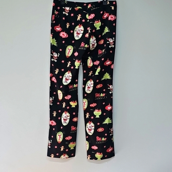 itw Brand Straight Leg Kitsch Christmas Pants, Vtg Inspired Print Blk Pink Green - Picture 4 of 9
